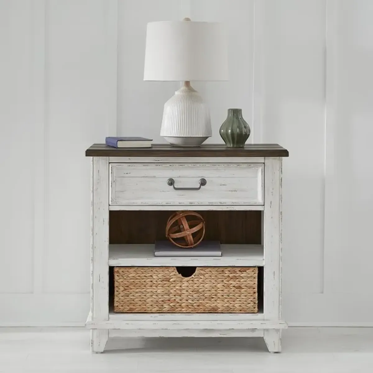 Liberty Furniture River Place Riverstone White/Tobacco Bedside Chest