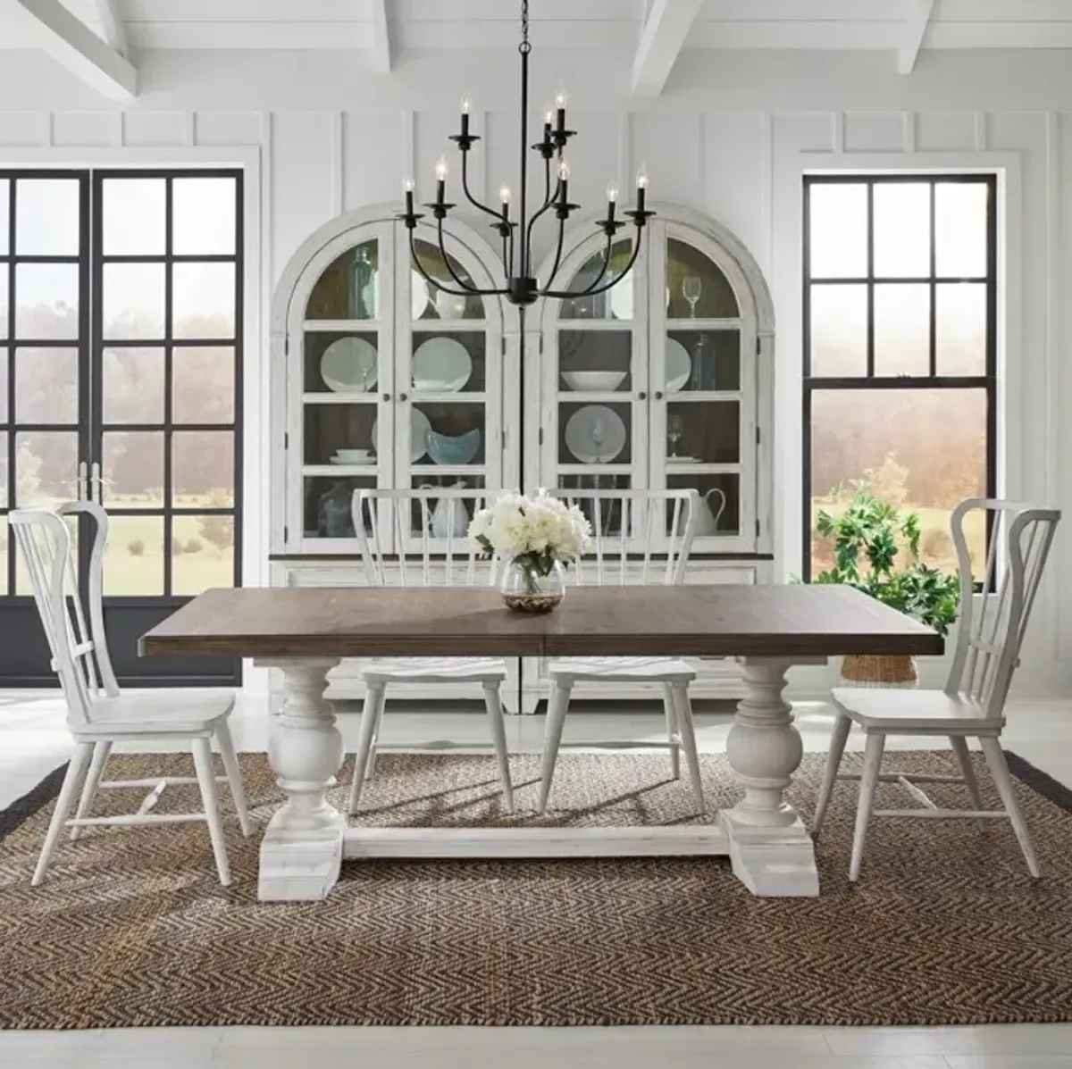 Liberty Furniture River Place 5-Piece Riverstone White/Tobacco Trestle Dining Table Set