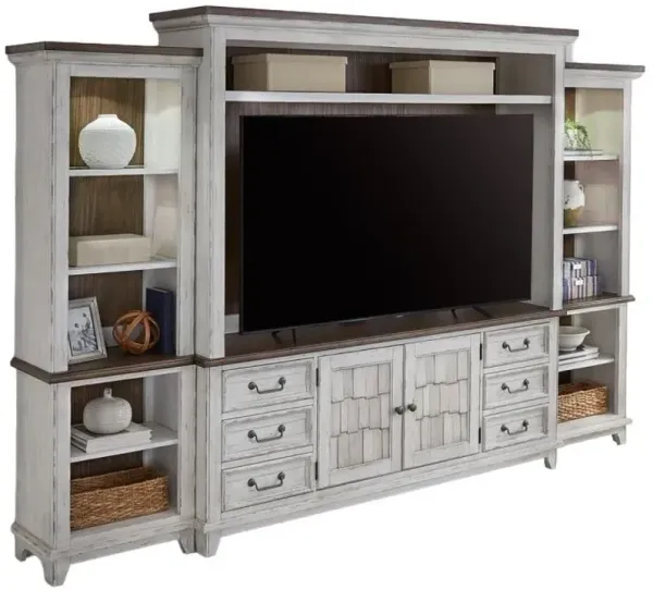 Liberty Furniture River Place Riverstone White/Tobacco Entertainment Center with Piers