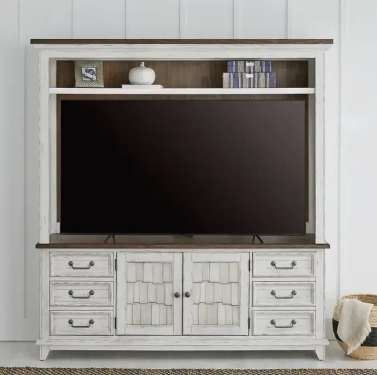 Liberty Furniture River Place Riverstone White/Tobacco Entertainment Center