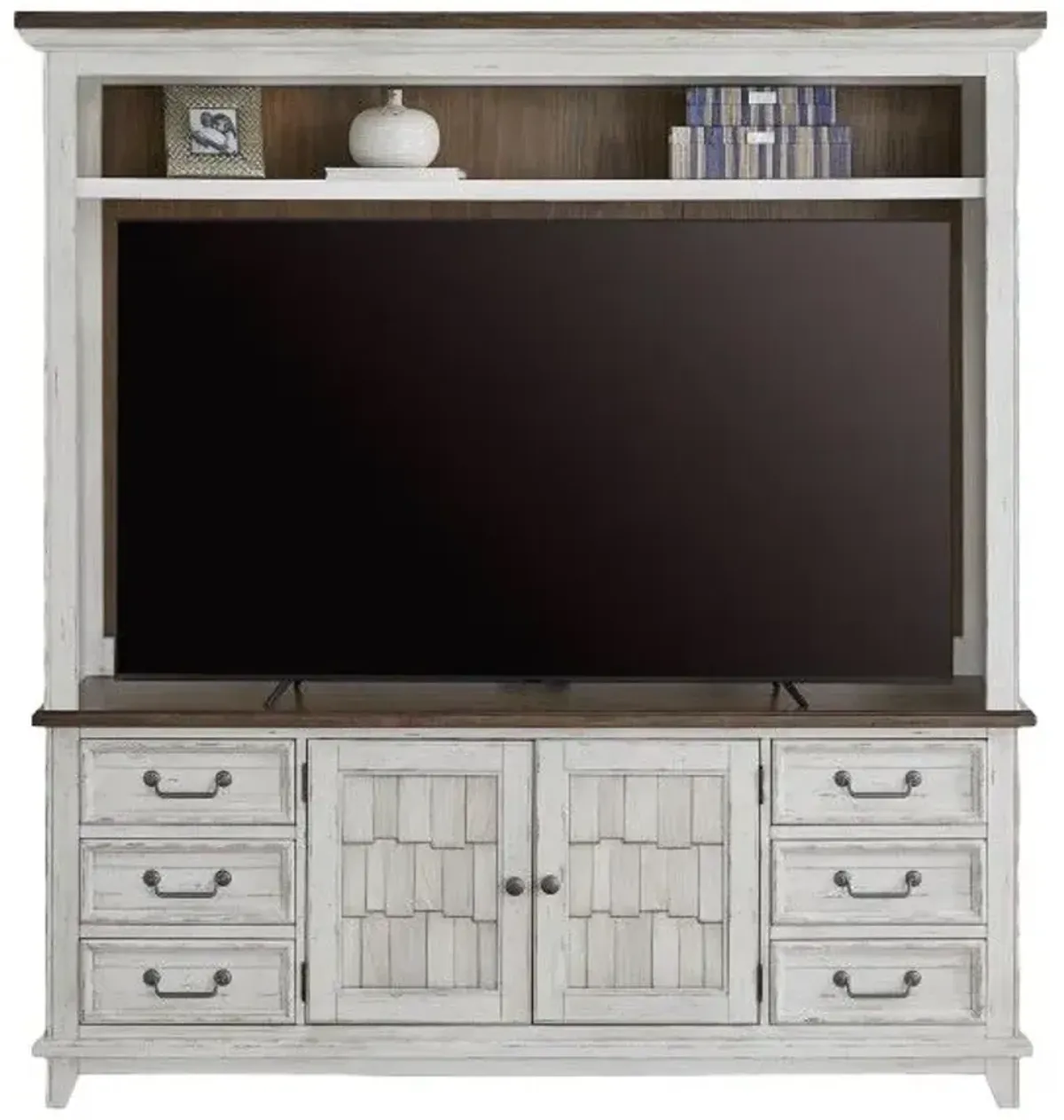 Liberty Furniture River Place Riverstone White/Tobacco Entertainment Center