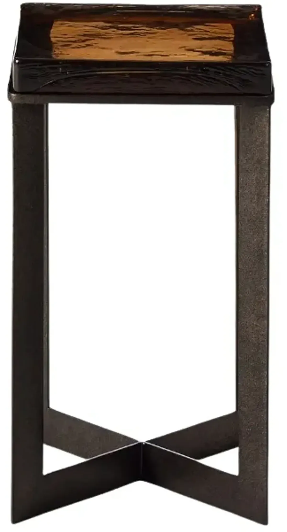 Four Hands Lennie Amber Cast Glass End Table with Black Metal Base