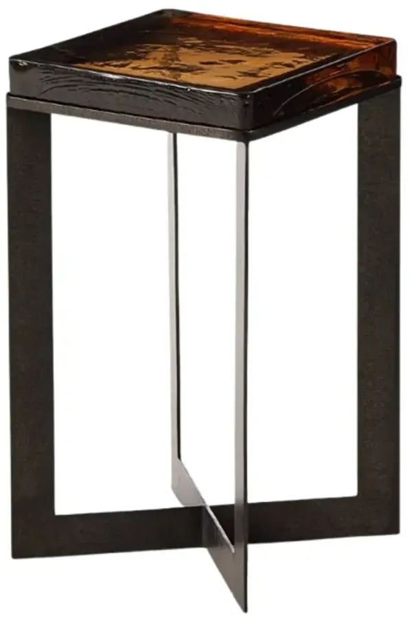 Four Hands Lennie Amber Cast Glass End Table with Black Metal Base