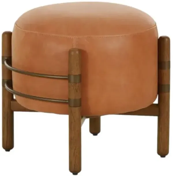 Four Hands Enfield Aged Bronze/Distressed Natural/Palermo Cognac Ottoman