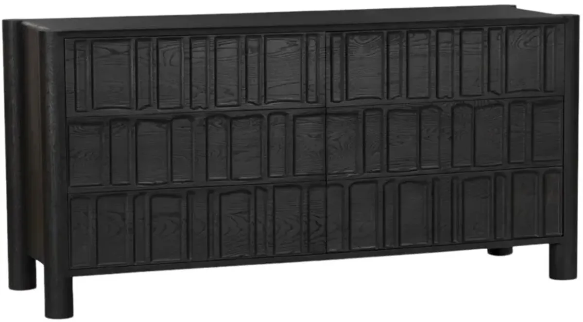 Four Hands Ezri Carved Black 6-Drawer Dresser
