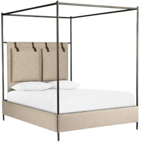 Four Hands Leigh Palm Ecru King Upholstered Canopy Bed