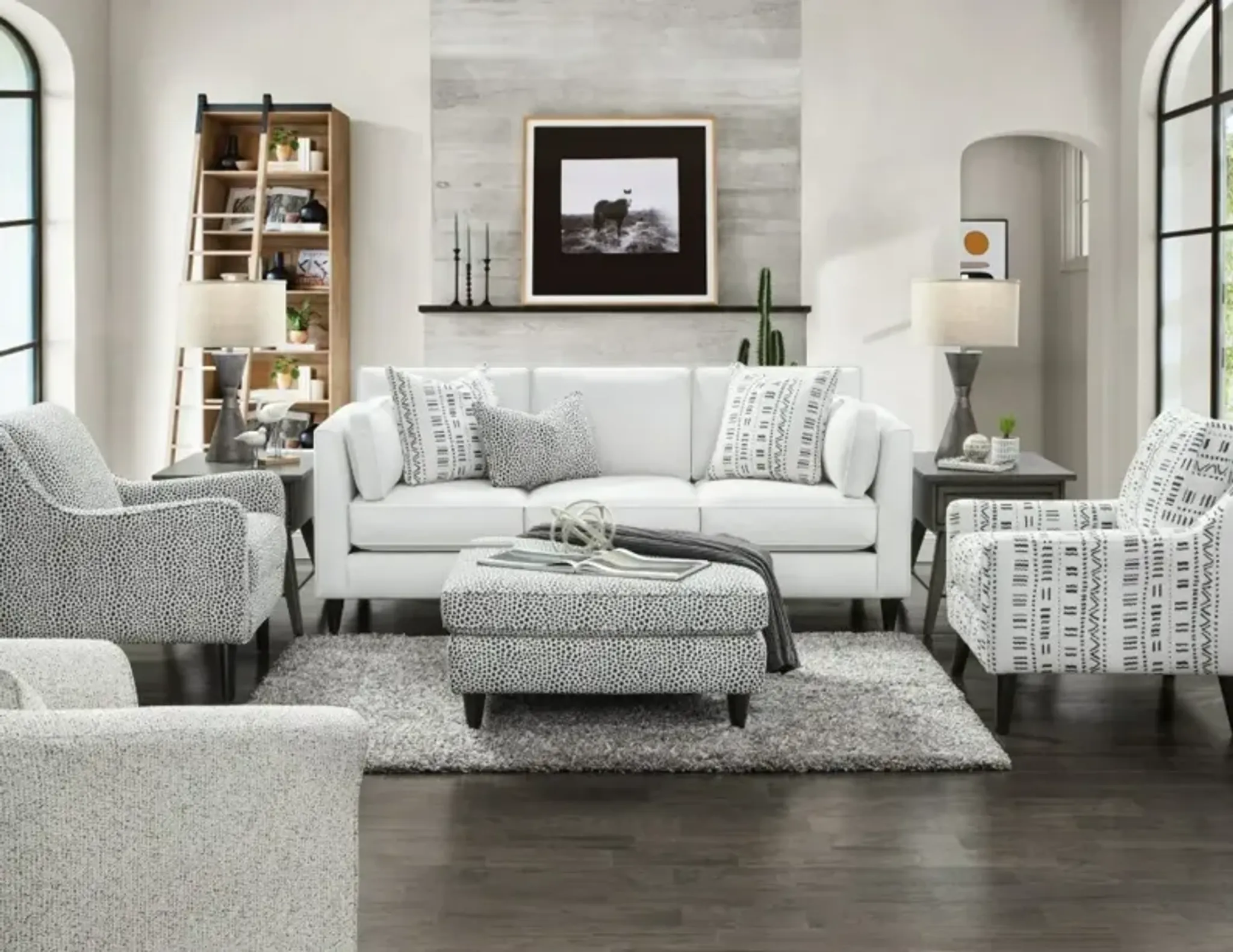 Fusion Furniture Winston Salt Faux Skin Carbon Black/White Accent ...