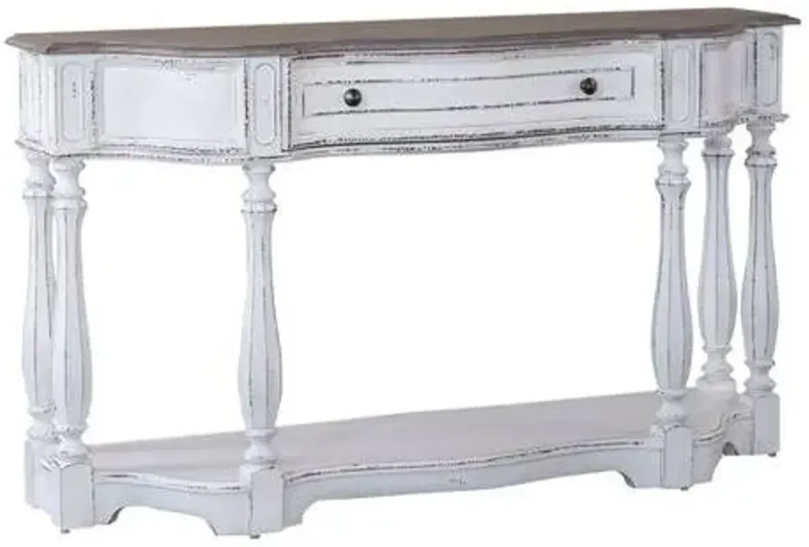 Liberty Furniture Magnolia Manor Antique White Console Table with Weathered Bark Top 