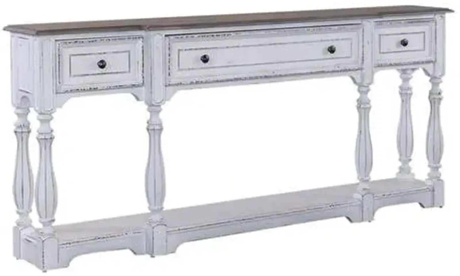 Liberty Furniture Magnolia Manor Antique White Console Table with Weathered Bark Top