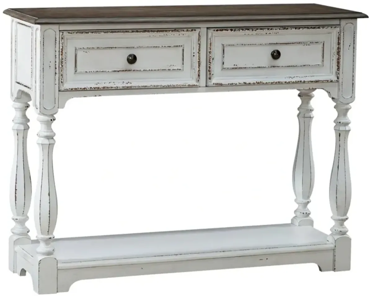 Liberty Furniture Magnolia Manor Weathered Bark Hall Console with Antique White Base
