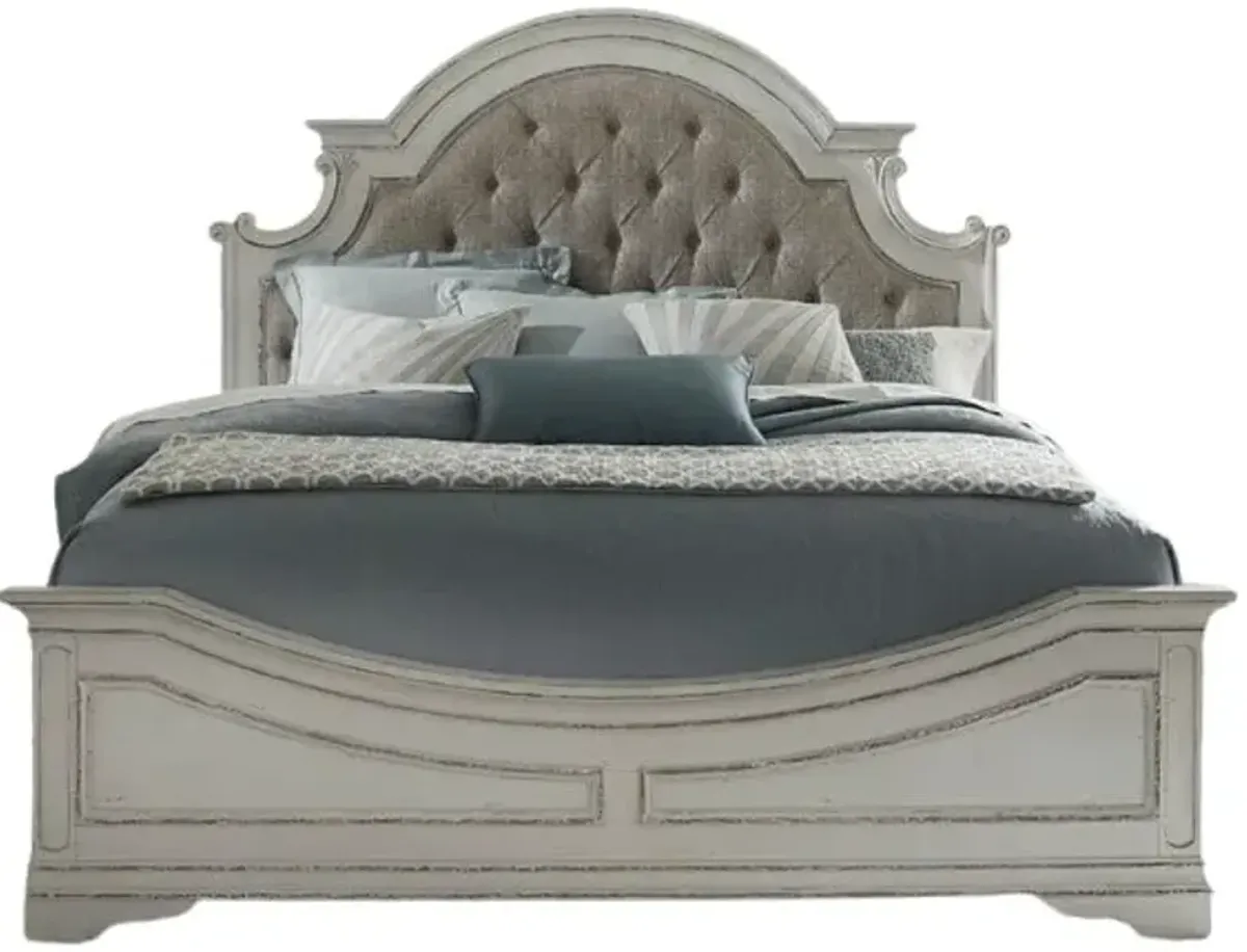 Liberty Furniture Magnolia Manor Antique White/Weathered Bark California King Upholstered Panel Bed