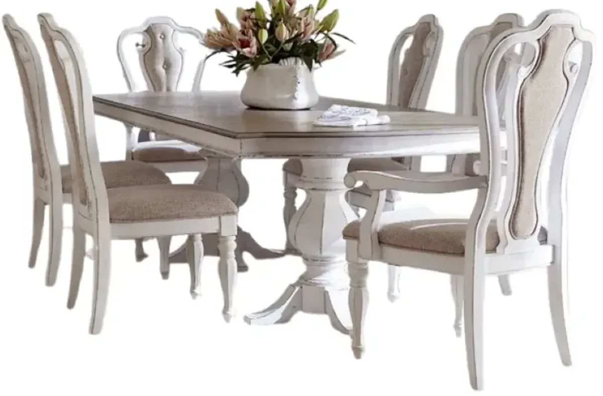 Liberty Furniture Magnolia Manor 7-Piece Antique White/Weathered Bark Double Pedestal Dining Set
