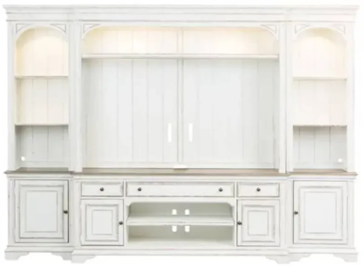 Liberty Furniture Magnolia Manor Antique White Entertainment Center With Piers