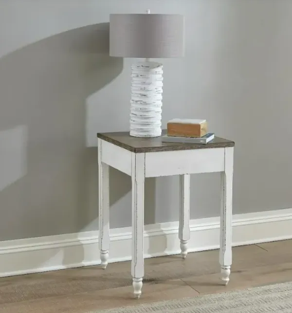 Liberty Furniture Magnolia Manor Antique White Corner Filler with Weathered Brown Top