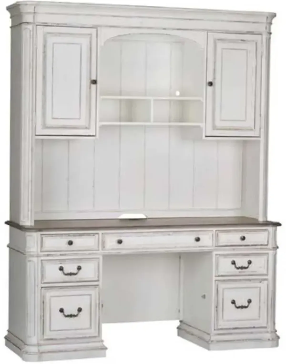 Liberty Furniture Magnolia Manor Antique White Credenza and Hutch