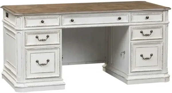 Liberty Furniture Magnolia Manor Weathered Bark Desk with Antique White Base
