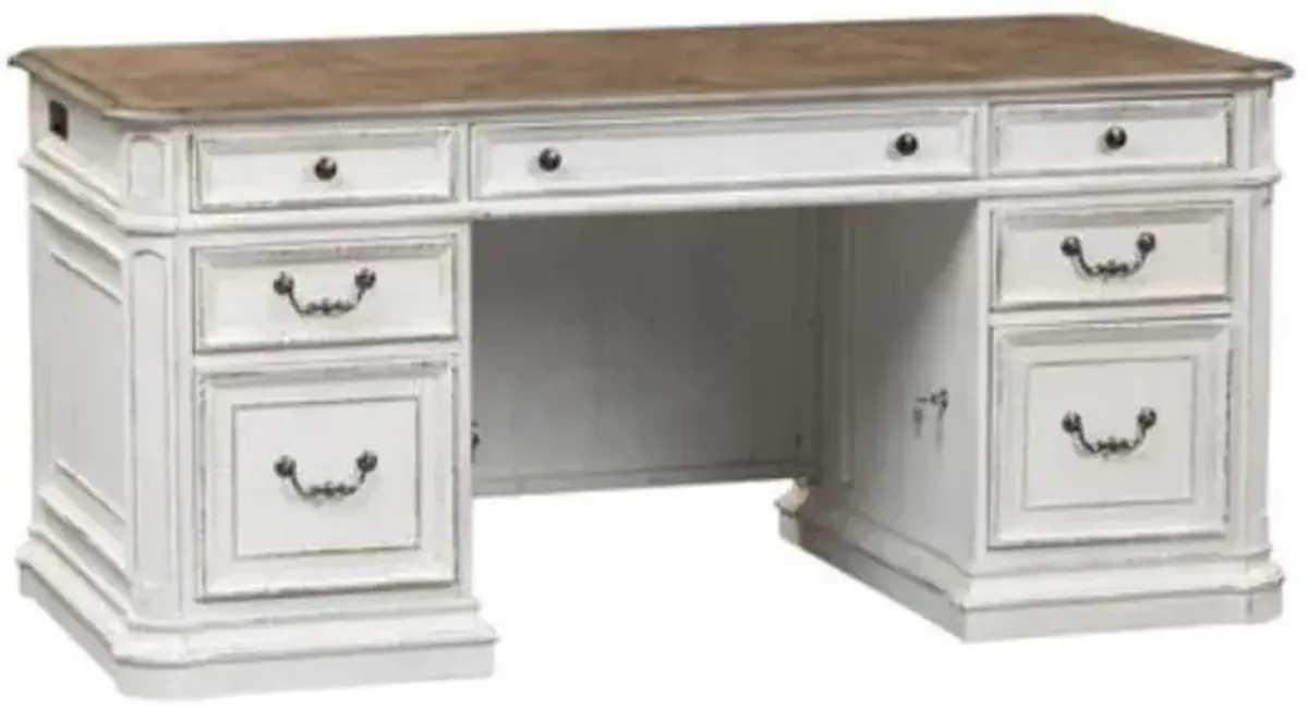 Liberty Furniture Magnolia Manor Two-Piece Antique White Jr Executive Desk