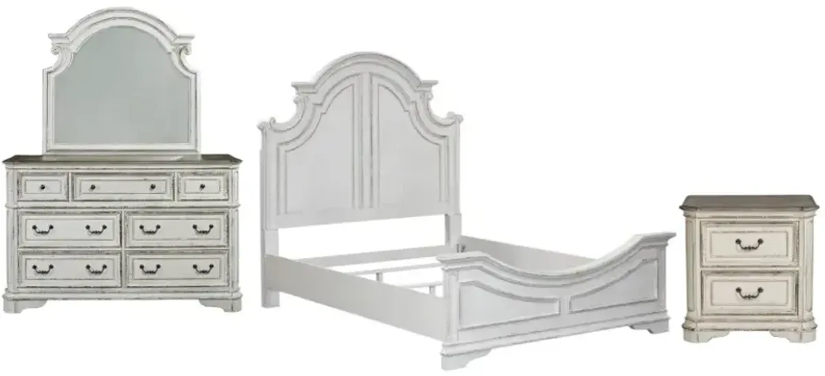 Liberty Furniture Magnolia Manor 4-Piece Antique White/Weathered Bark California King Panel Bedroom Set