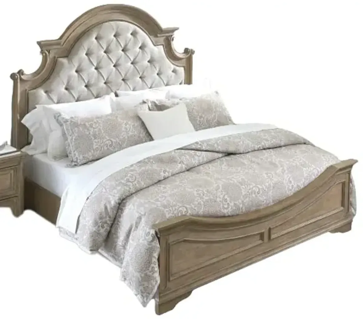 Liberty Furniture Magnolia Manor 4-Piece Weathered Bisque King Upholstered Panel Bedroom Set