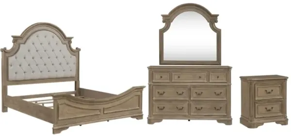 Liberty Furniture Magnolia Manor 4-Piece Weathered Bisque King Upholstered Bedroom Set