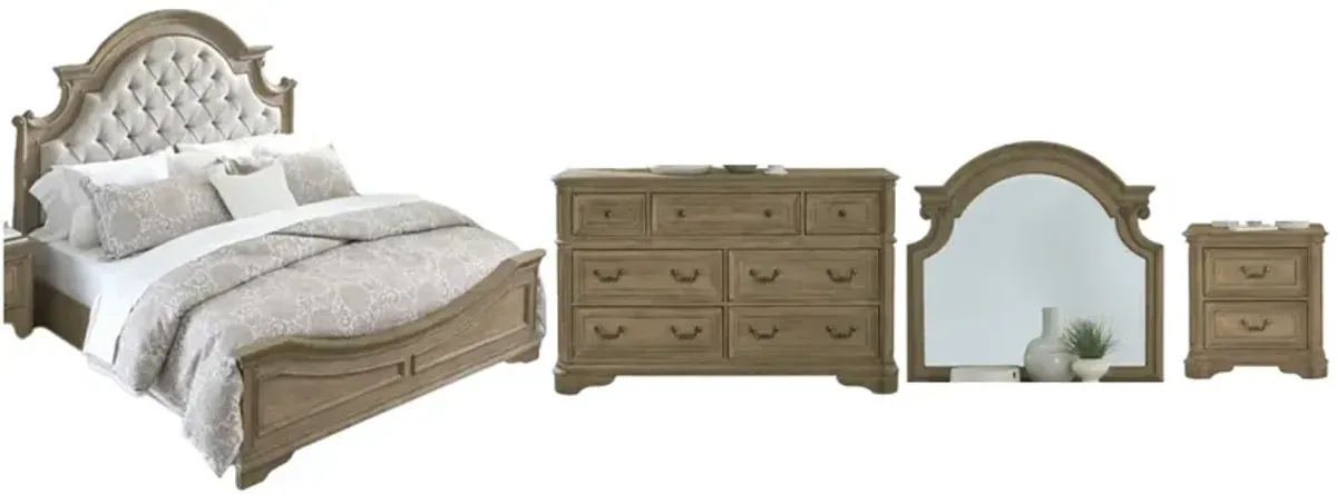 Liberty Furniture Magnolia Manor 4-Piece Weathered Bisque Upholstered Queen Bedroom Set