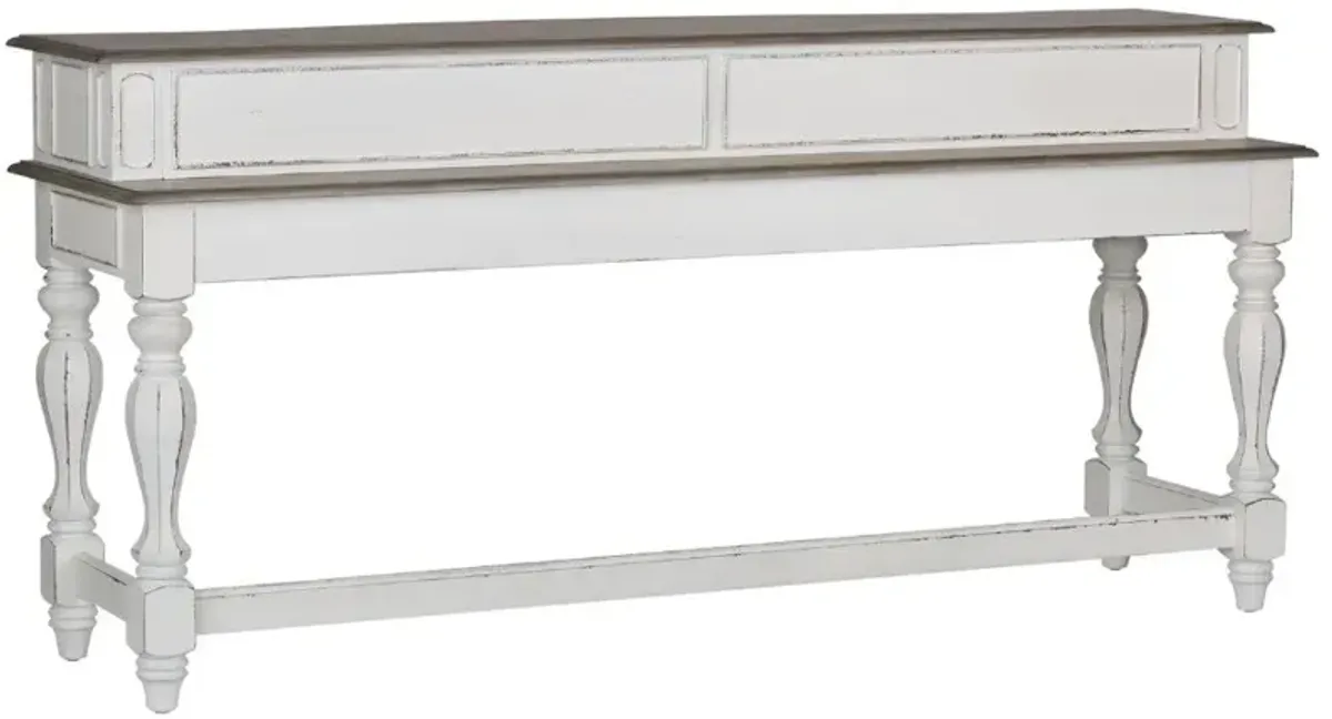Liberty Furniture Magnolia Manor Antique White/Weathered Bark Console Bar Table with Brown Top 