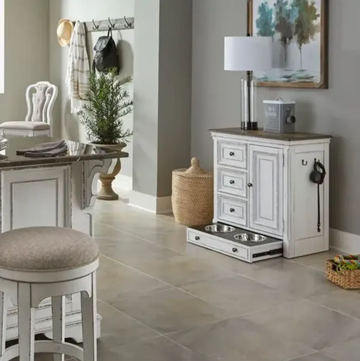 Liberty Furniture Magnolia Manor White Pet Feeder Cabinet
