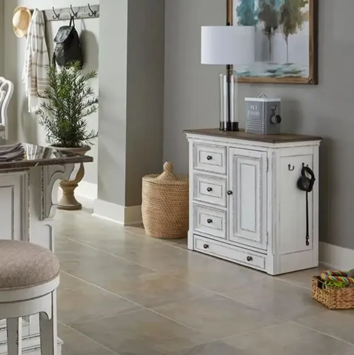 Liberty Furniture Magnolia Manor White Pet Feeder Cabinet