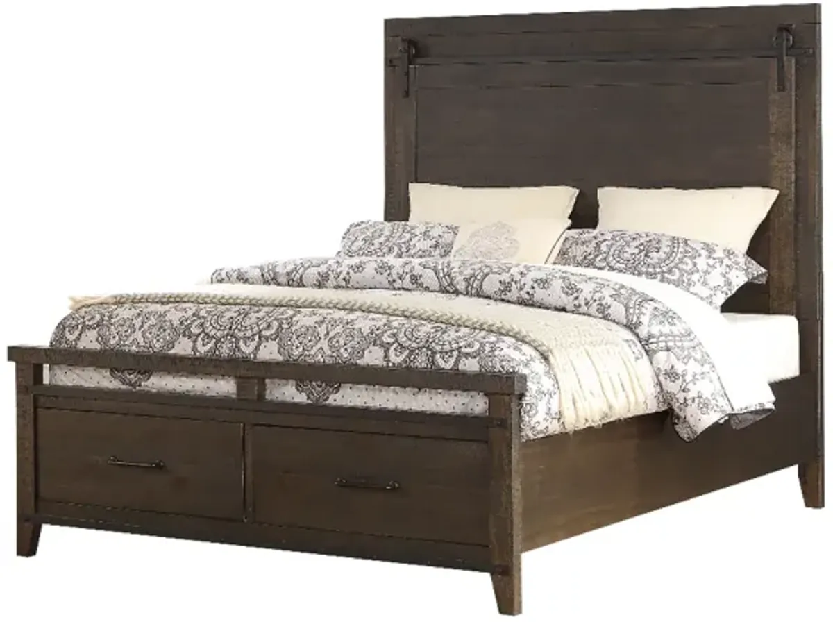 Holland House Furniture Montana Distressed Charcoal Queen Panel Storage Bed