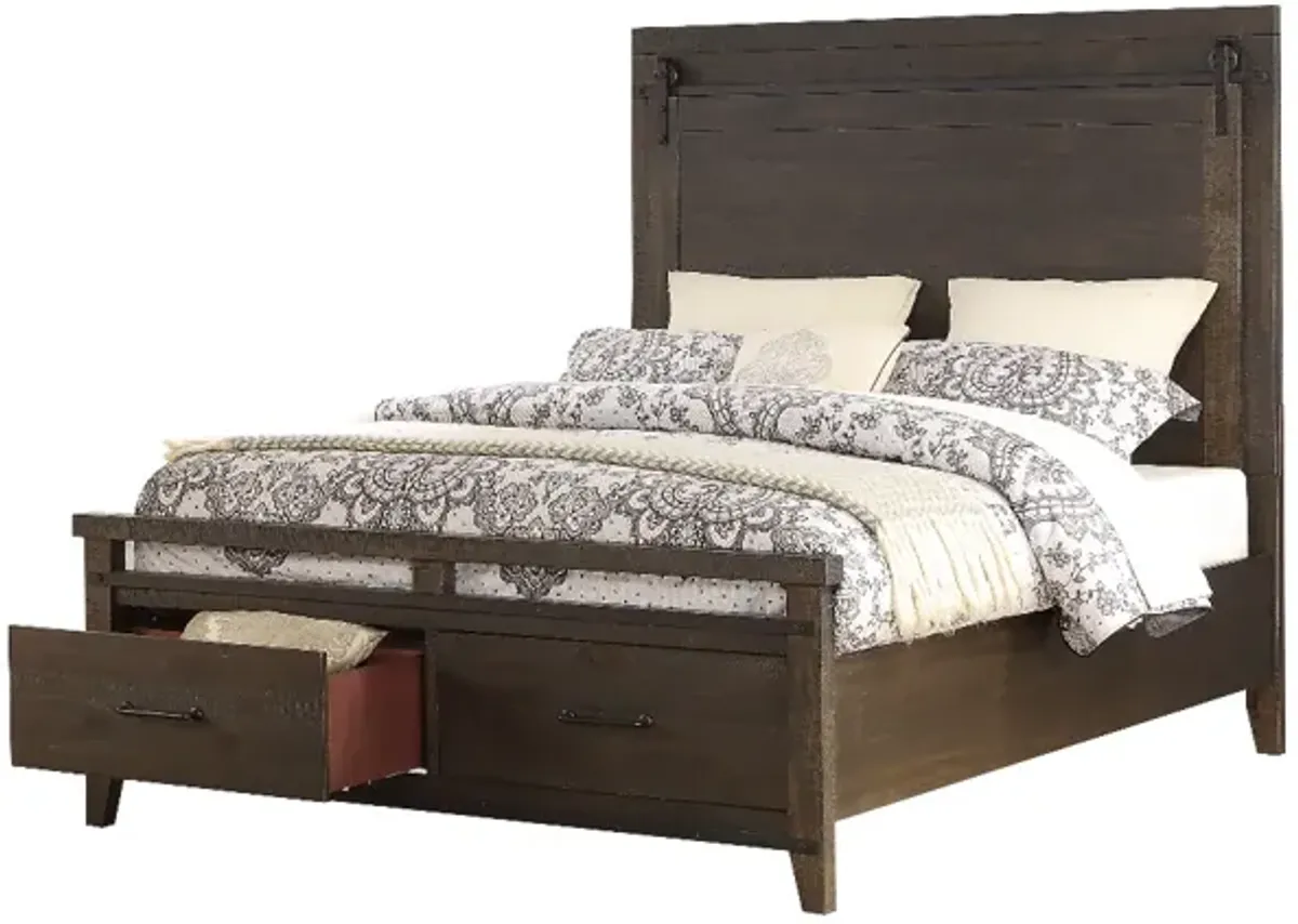 Holland House Furniture Montana Distressed Charcoal Queen Panel Storage Bed