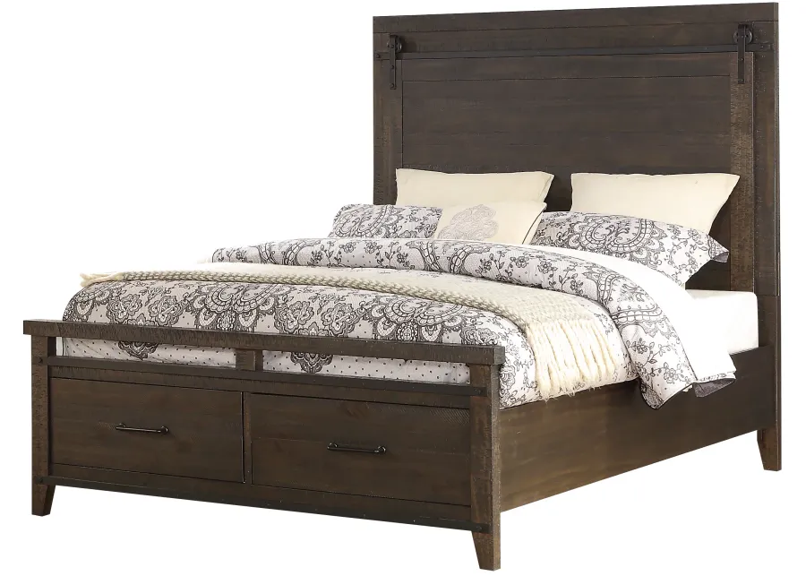 King Panel Storage Bed with Barndoor Hardware