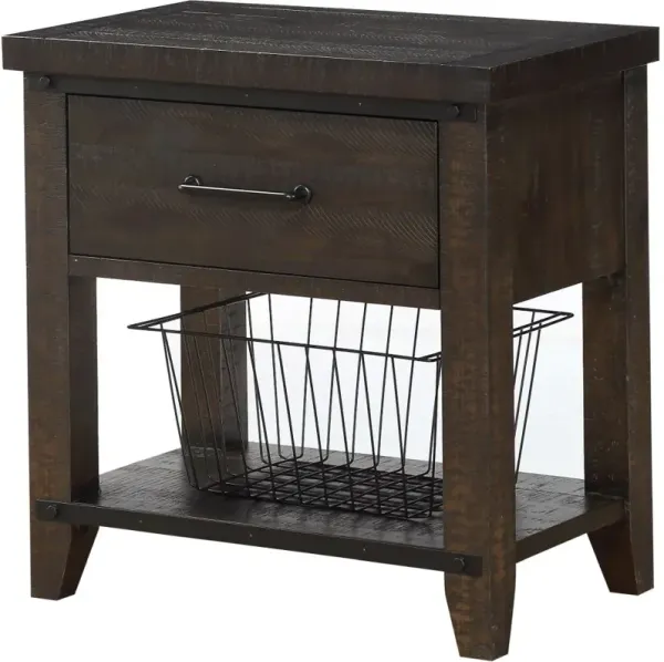 Holland House Furniture Montana Charcoal Nightstand with Metal Basket