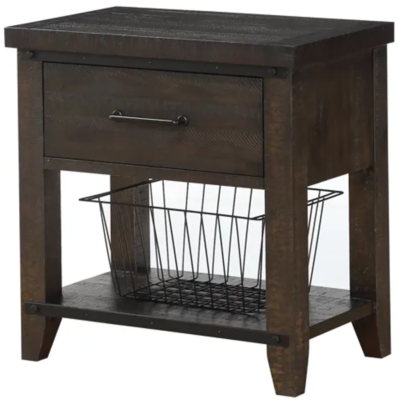 Single Drawer Nighstand with Rustic Metal Accents