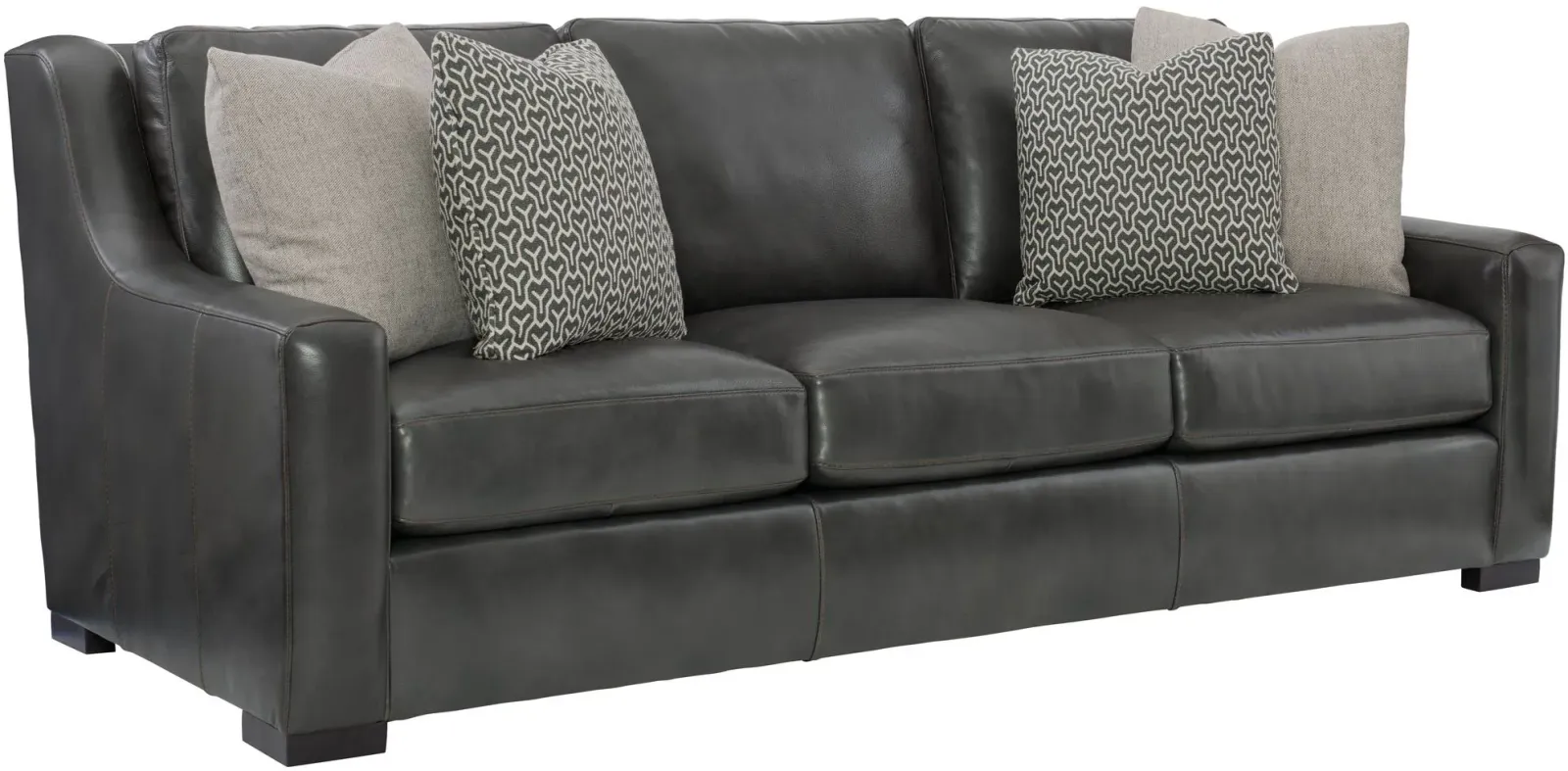 Bernhardt Germain Gray Leather Sofa with Pillows