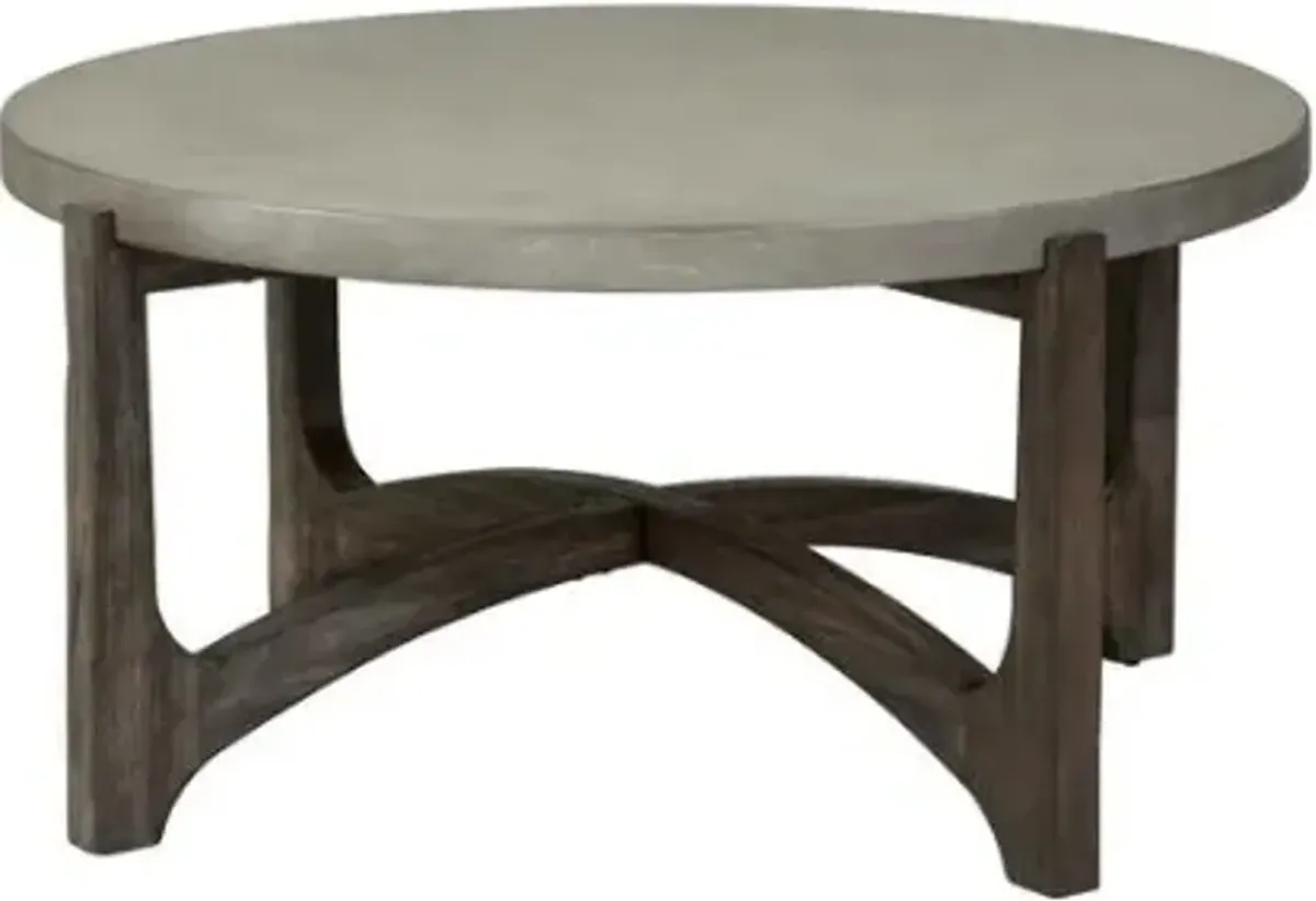 Liberty Furniture Cascade Wire Brush Rustic Brown Round Cocktail Table with Concrete Top