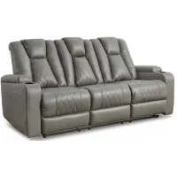 Signature Design by Ashley® Mancin Gray Reclining Sofa with Drop Down Table