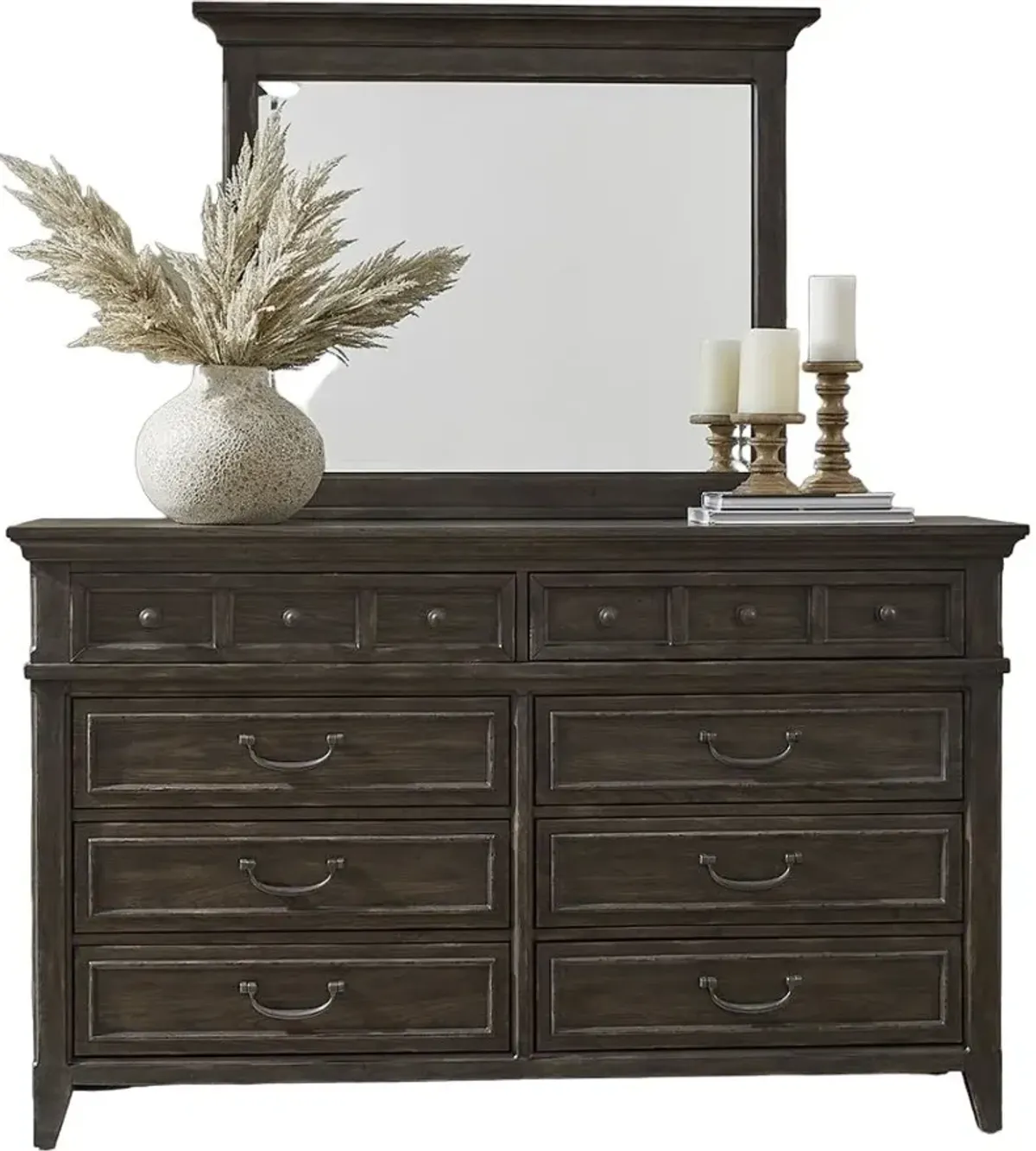 Liberty Furniture Paradise Valley Saddle Brown Dresser and Mirror