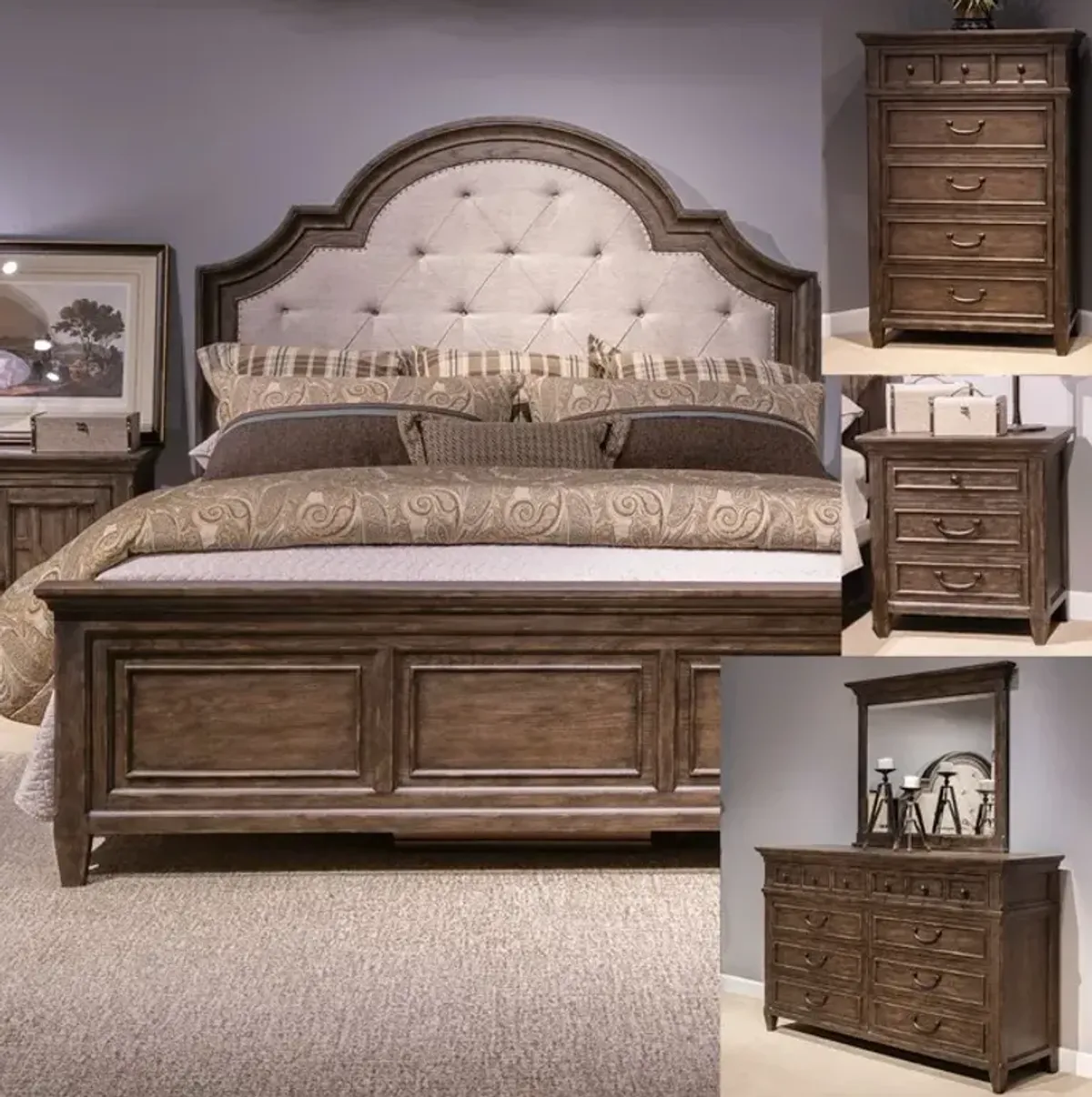 Liberty Furniture Paradise Valley 4-Piece Saddle Brown King Upholstered Bedroom Set