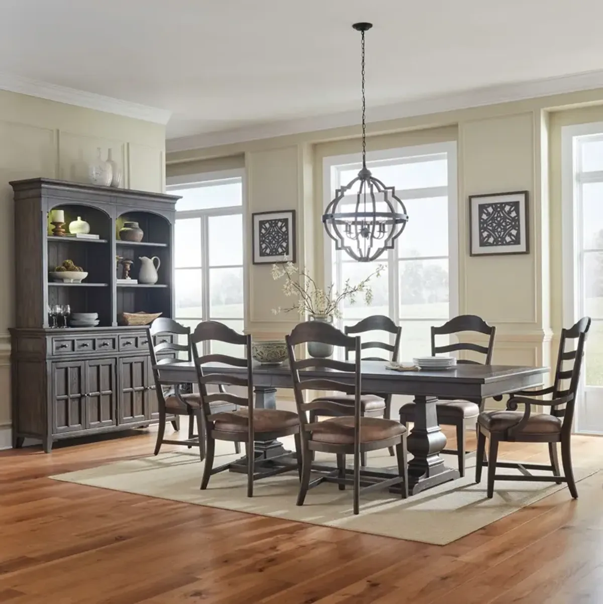 Liberty Furniture Paradise Valley 7-Piece Saddle Brown Trestle Dining Table Set