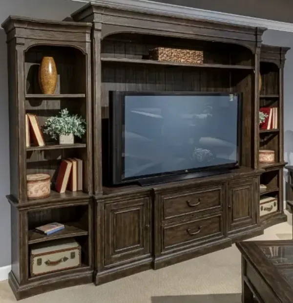 Liberty Furniture Paradise Valley Saddle Brown Entertainment Center with Piers