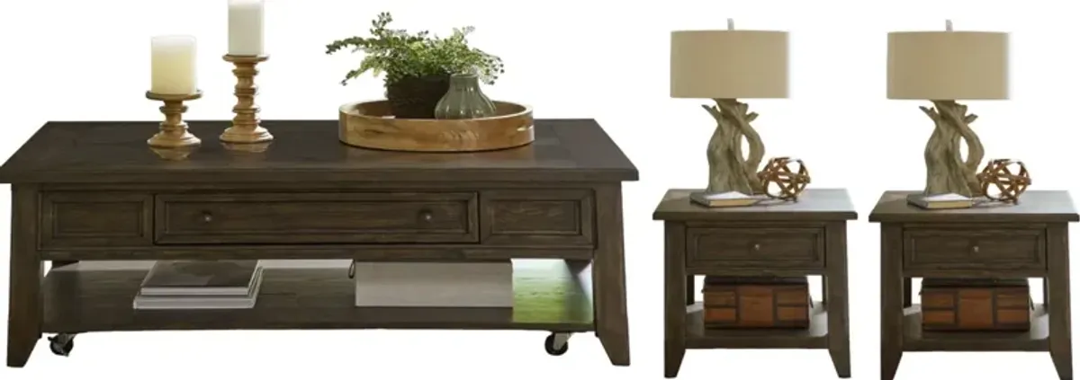 Liberty Furniture Paradise Valley 3-Piece Saddle Brown Table Set