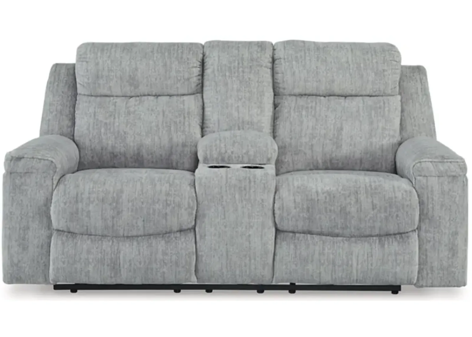 Benchcraft® Buntington Pewter Manual Reclining Loveseat with Console