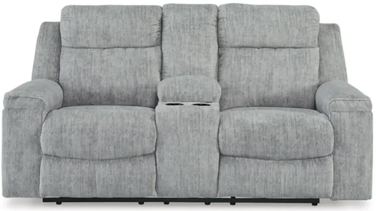 Benchcraft® Buntington Pewter Manual Reclining Loveseat with Console