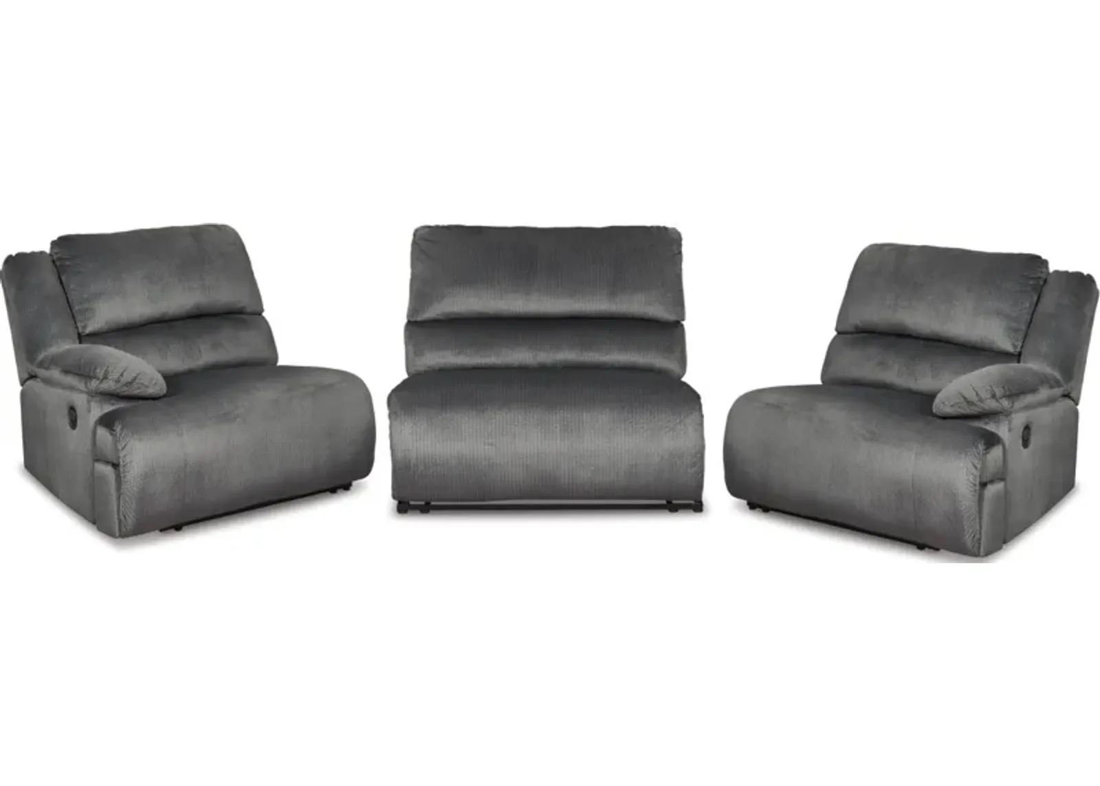 Signature Design by Ashley® Clonmel 3-Piece Charcoal Reclining Sectional with Armless Chair