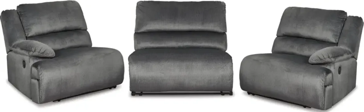 Signature Design by Ashley® Clonmel 3-Piece Charcoal Reclining Sectional with Armless Chair