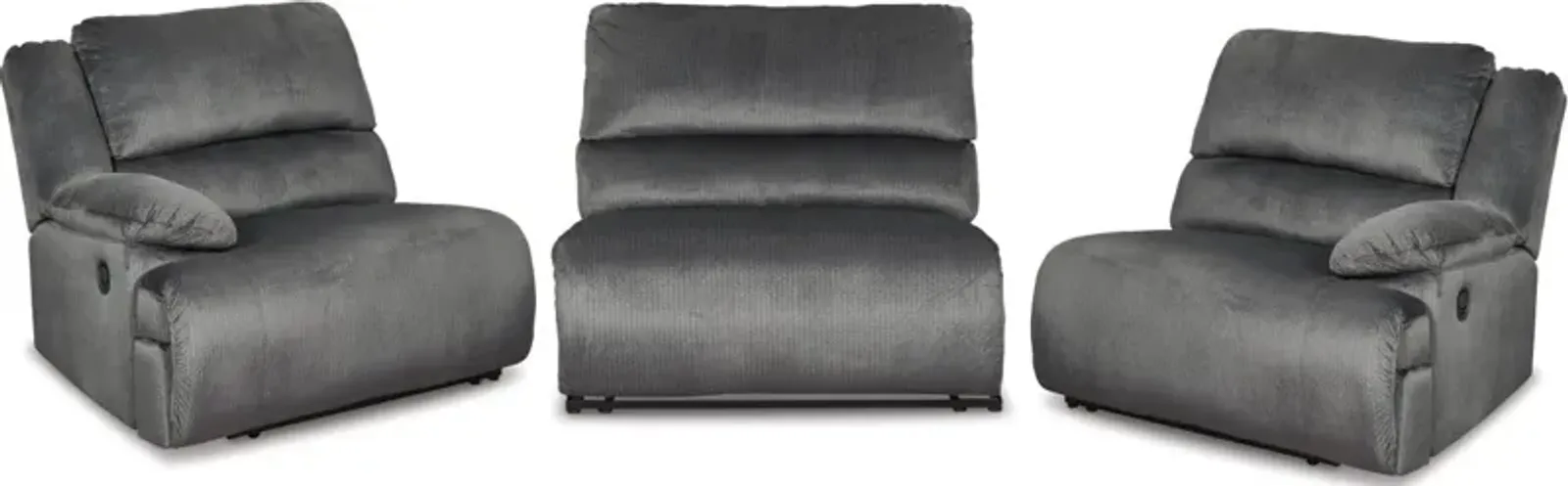 Signature Design by Ashley® Clonmel 3-Piece Charcoal Reclining Sectional with Armless Chair