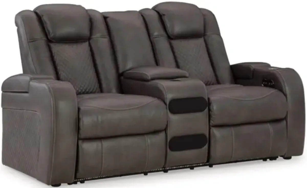 Signature Design by Ashley® Fyne-Dyme Shadow Power Reclining Loveseat with Console