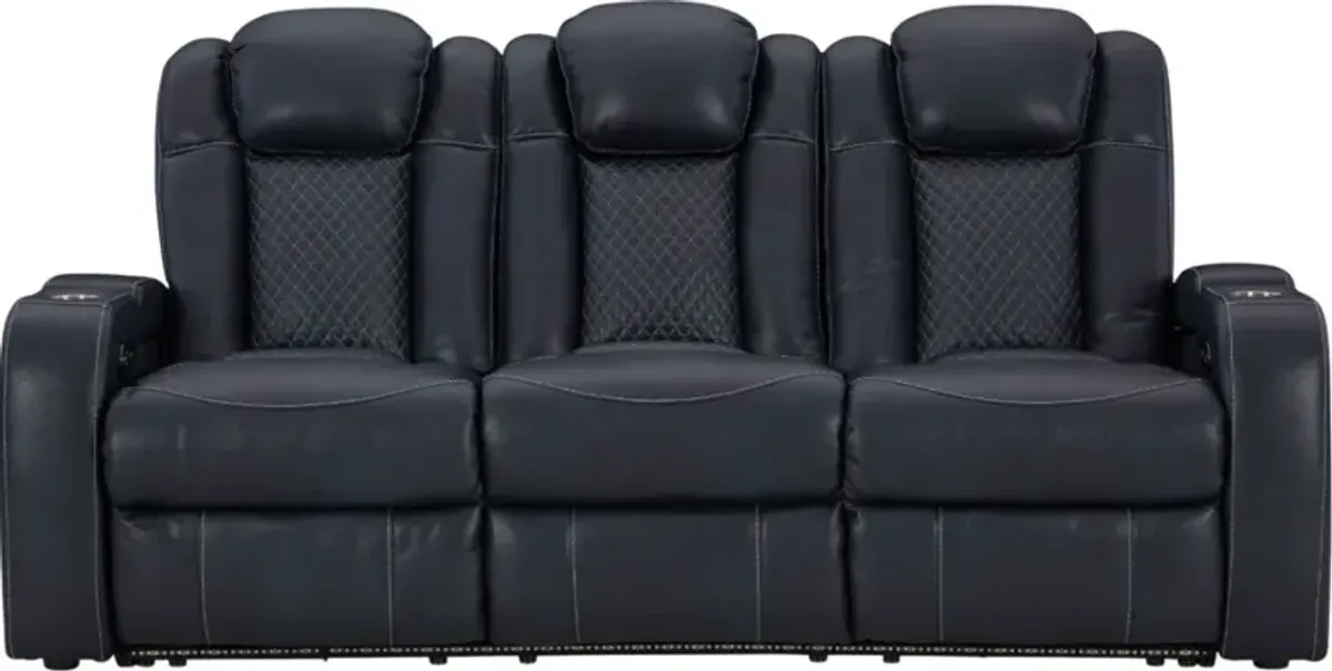 Signature Design by Ashley® Fyne-Dyme Sapphire Power Reclining Sofa with Adjustable Headrest