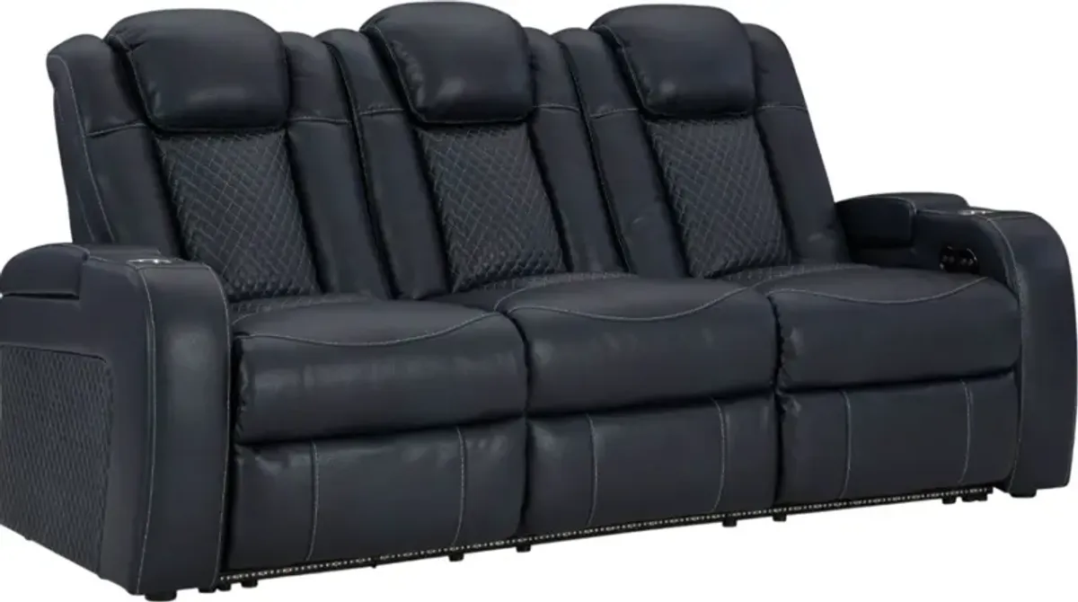 Signature Design by Ashley® Fyne-Dyme Sapphire Power Reclining Sofa with Adjustable Headrest