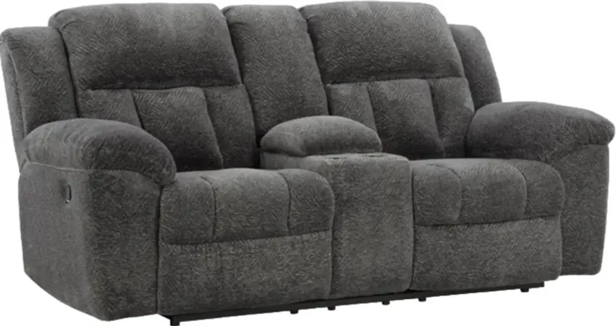 Signature Design by Ashley® Frohn Graphite Reclining Loveseat with Console